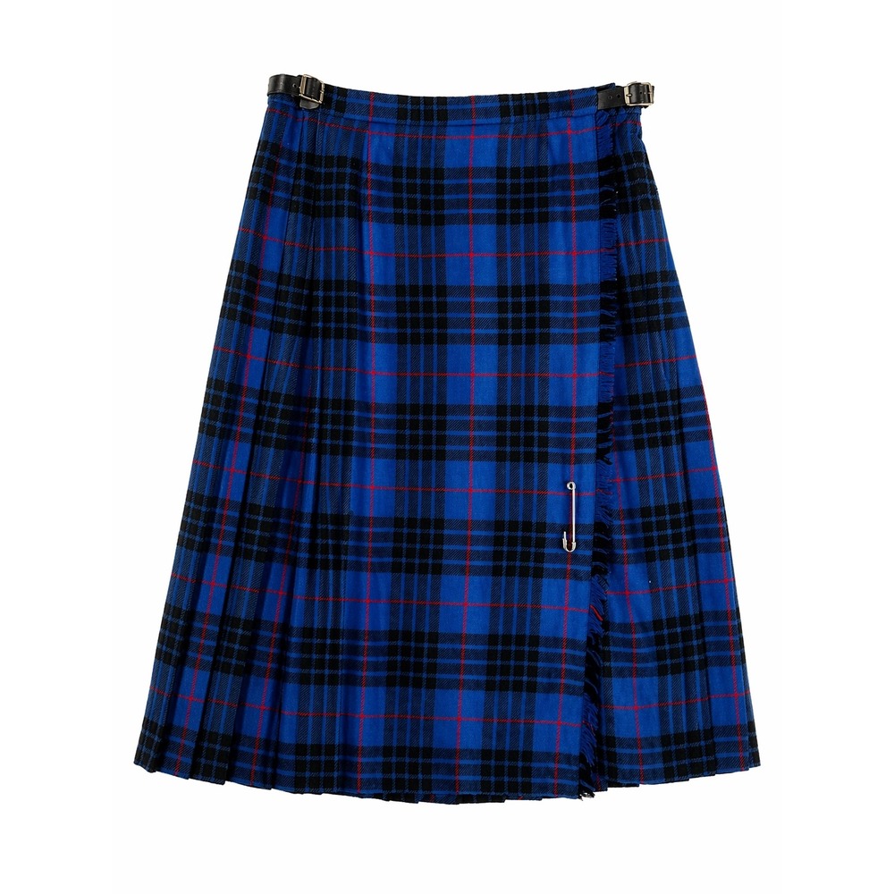 Blarney Woollen Mills Blue Plaid Wool Kilt Skirt Made in Ireland Womens 12 Vtg